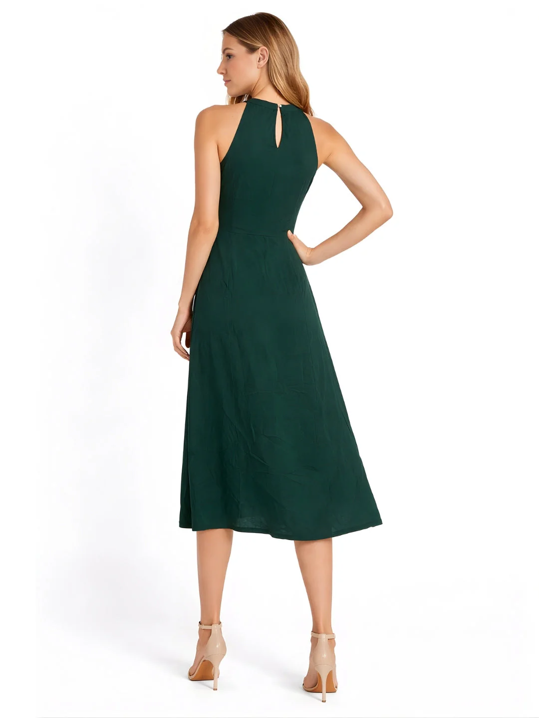 Green Plain Sleeveless Maxi Dress - Image 4