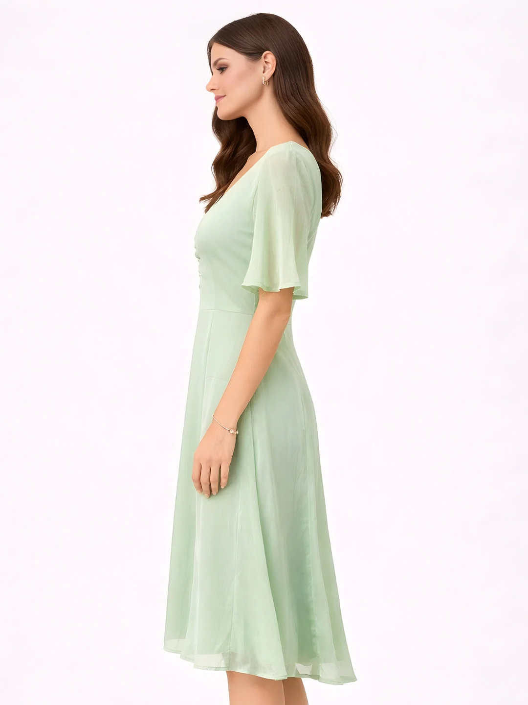 Green Plain Short Midi Dress - Image 3