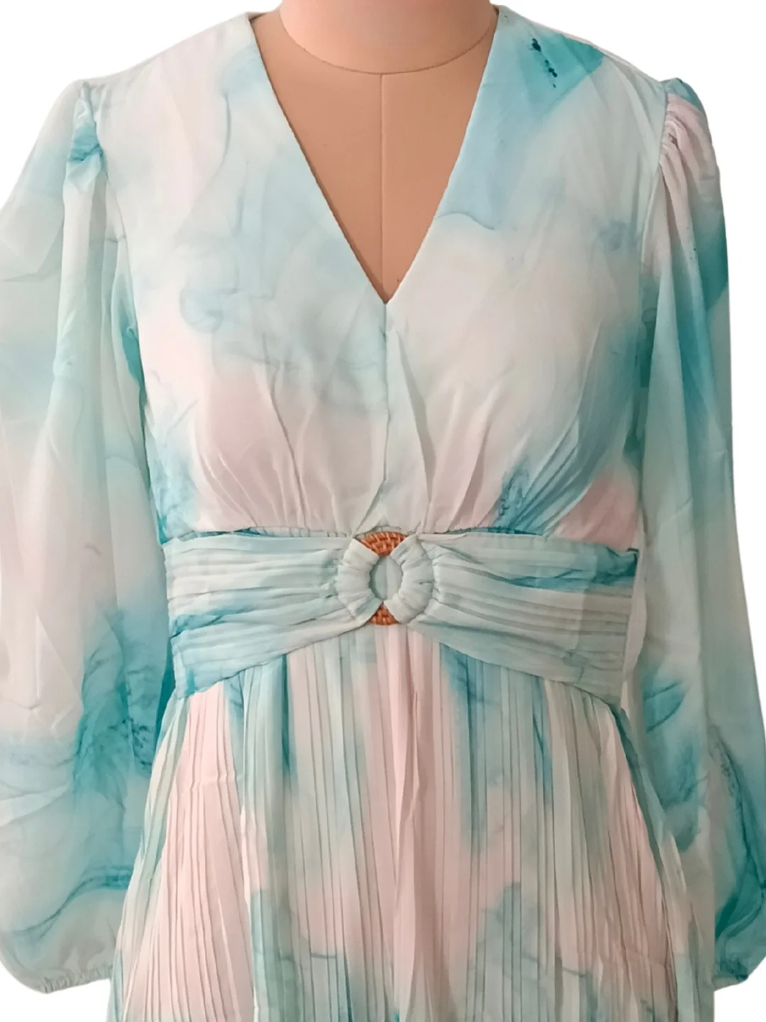 Blue Abstract Long Sleeve Maxi Dress - Image 5