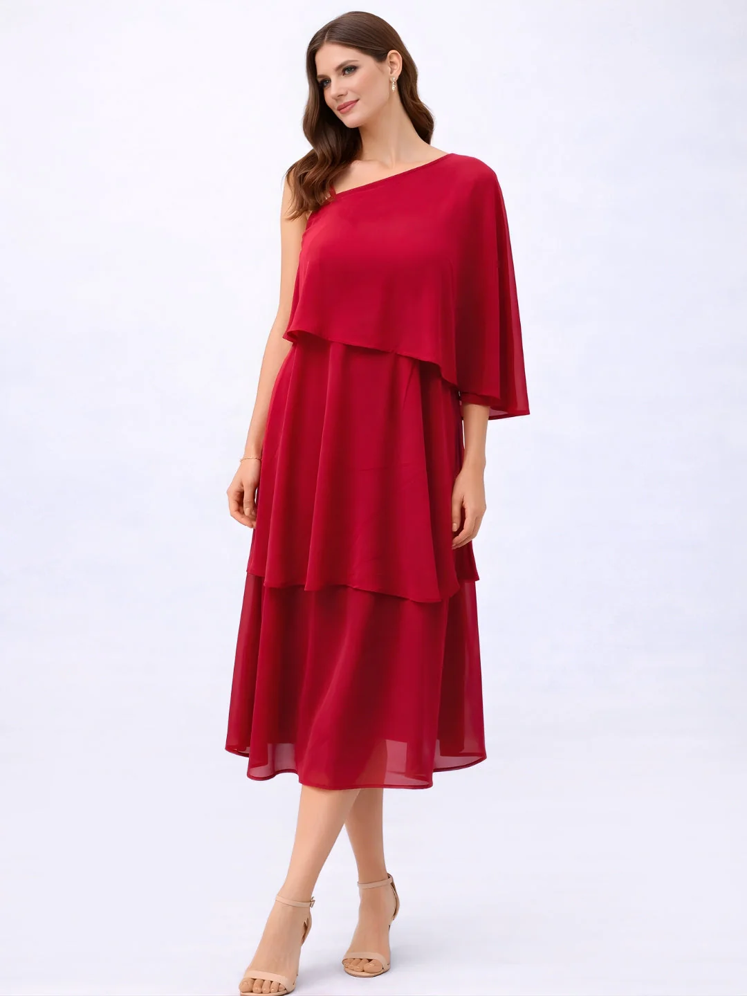 Red Plain Sleeveless Midi Dress
