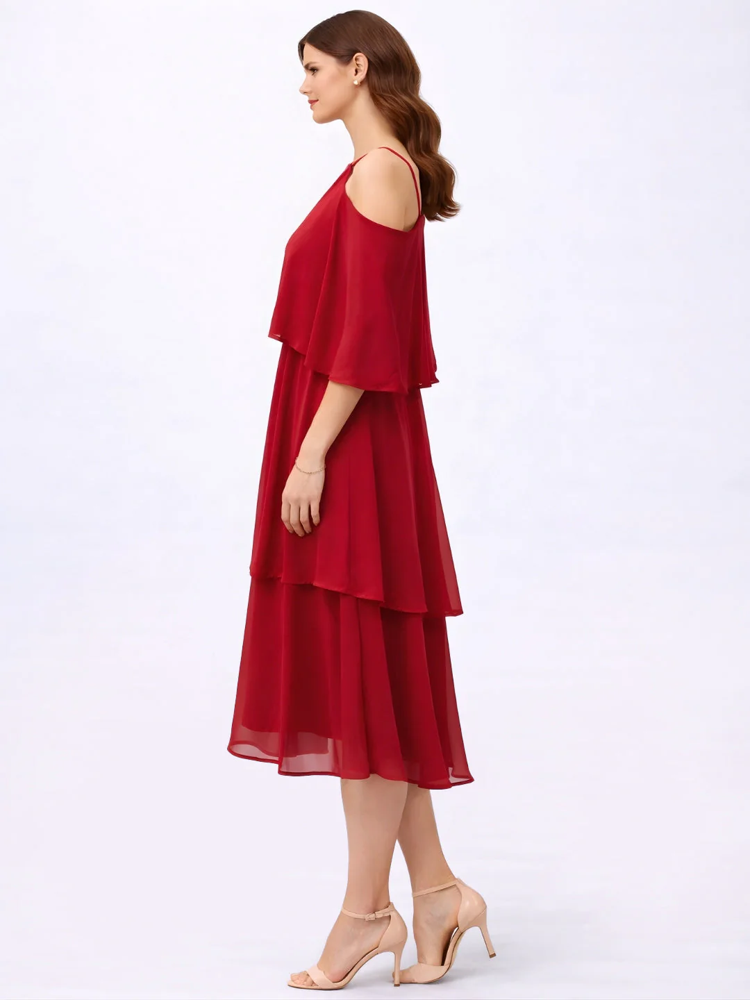 Red Plain Sleeveless Midi Dress - Image 2