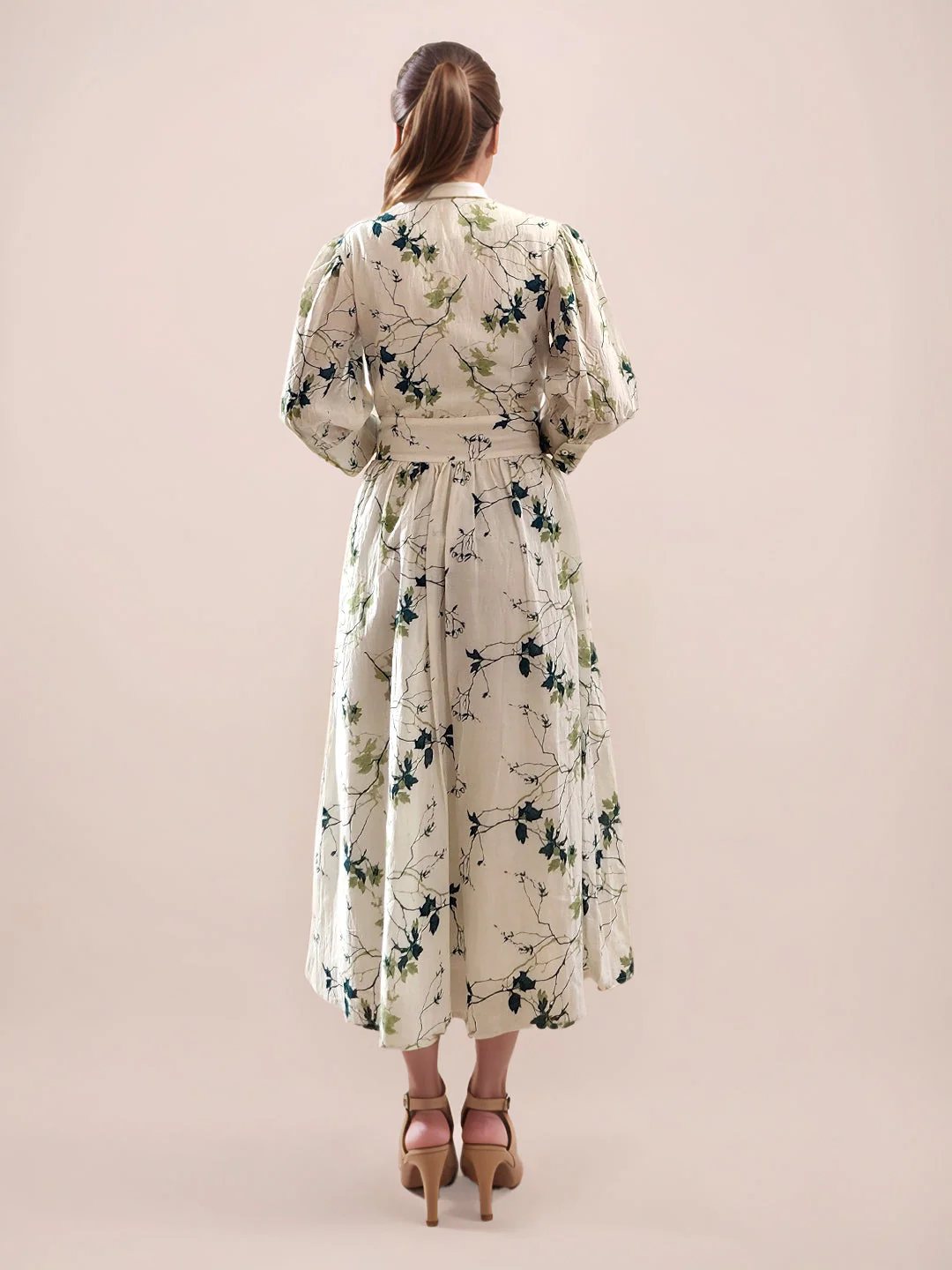 Multi-Colored Tropical Print 3/4th Sleeves Midi Dress - Image 4
