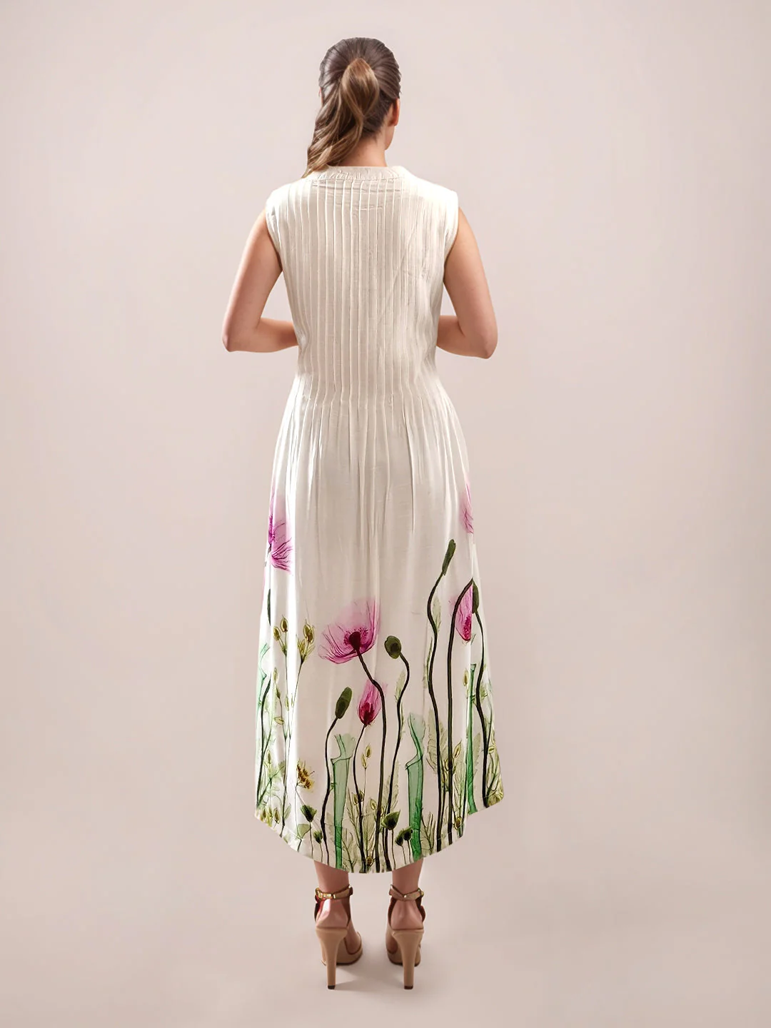 Multi-Colored Tropical Print Sleeveless Midi Dress - Image 4