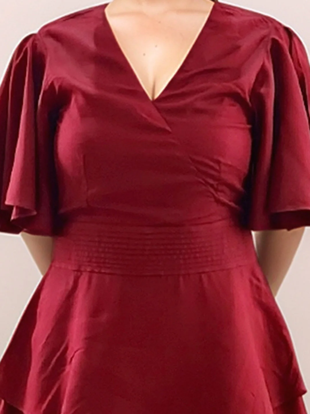 Maroon Textured Short Sleeves Short Dress - Image 6