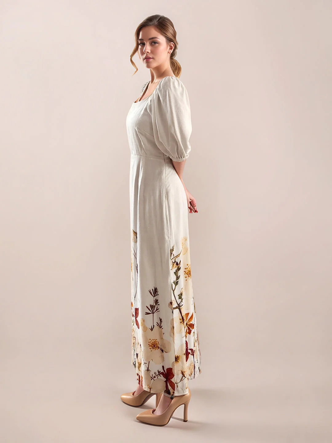 Multi-Colored Tropical Print Half Sleeves Midi - Image 5
