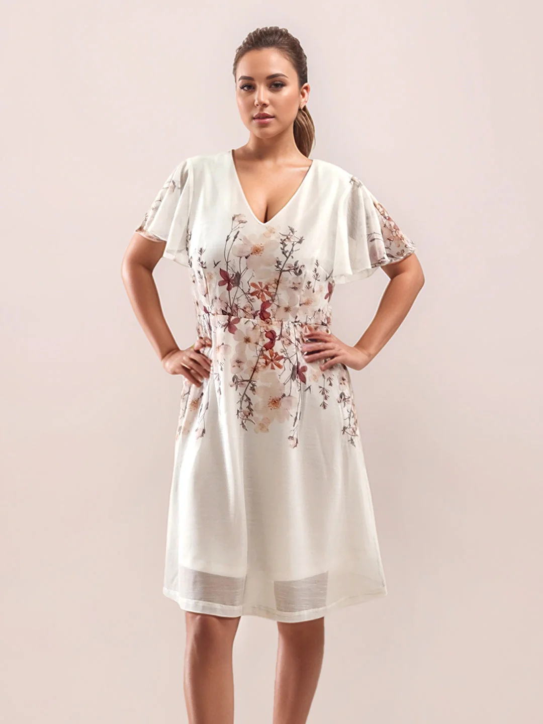Multi-Colored Tropical Print Half Sleeves Midi Dress - Image 2