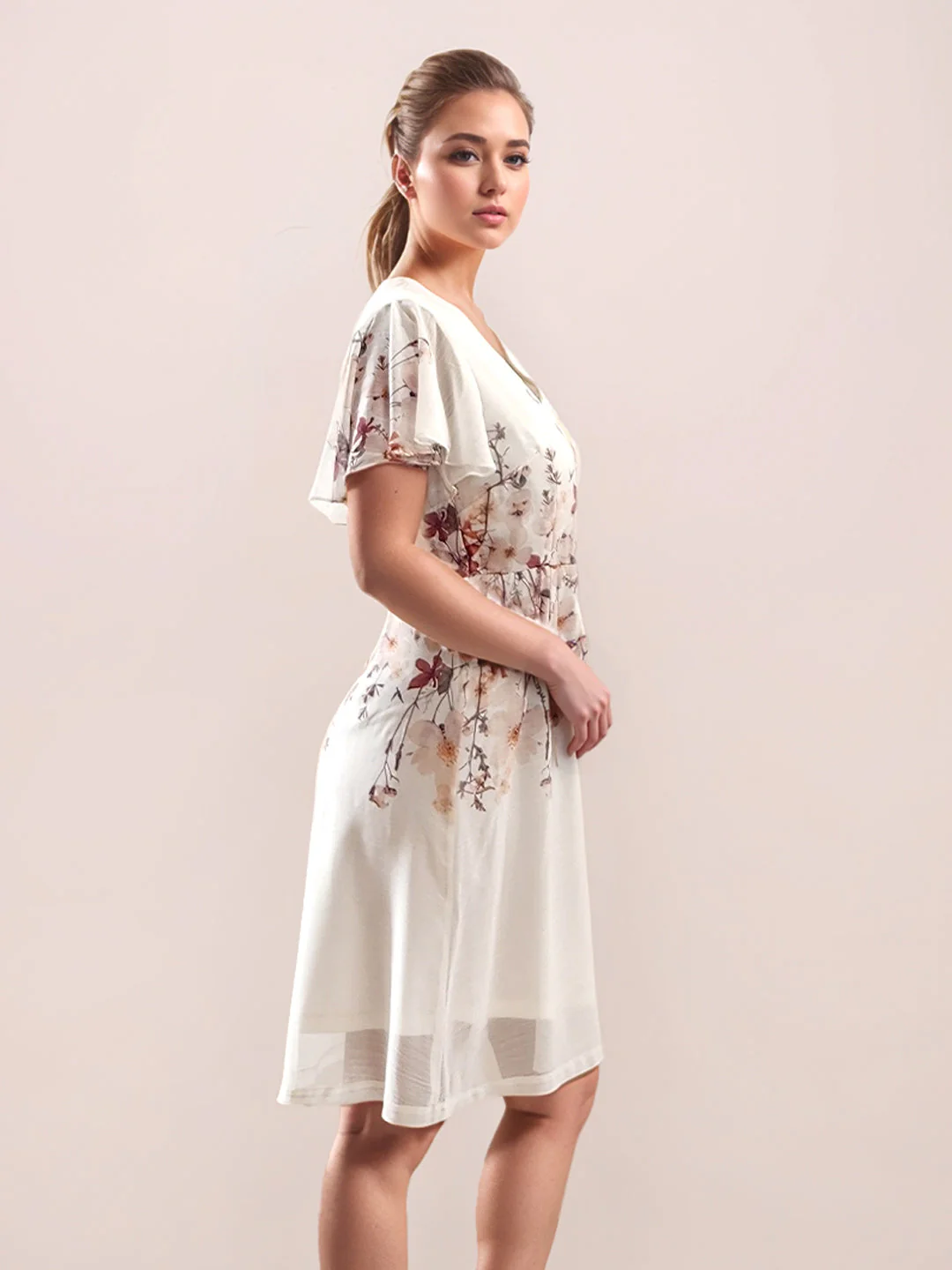 Multi-Colored Tropical Print Half Sleeves Midi Dress - Image 3