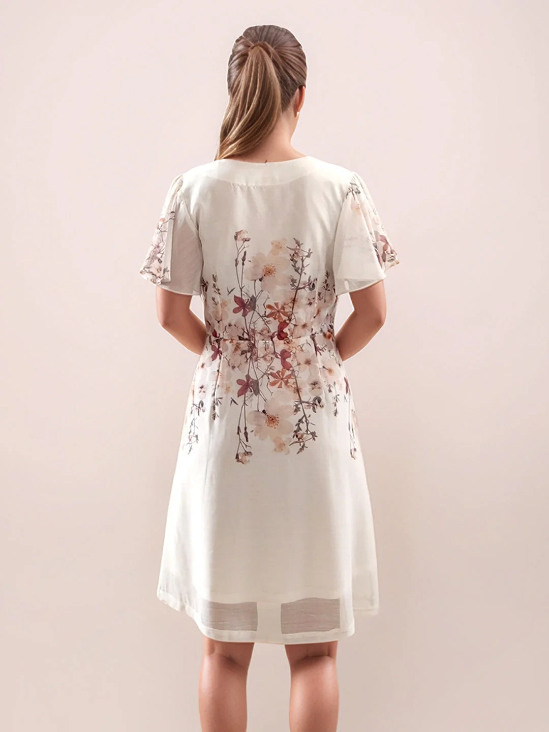 Multi-Colored Tropical Print Half Sleeves Midi Dress - Image 4