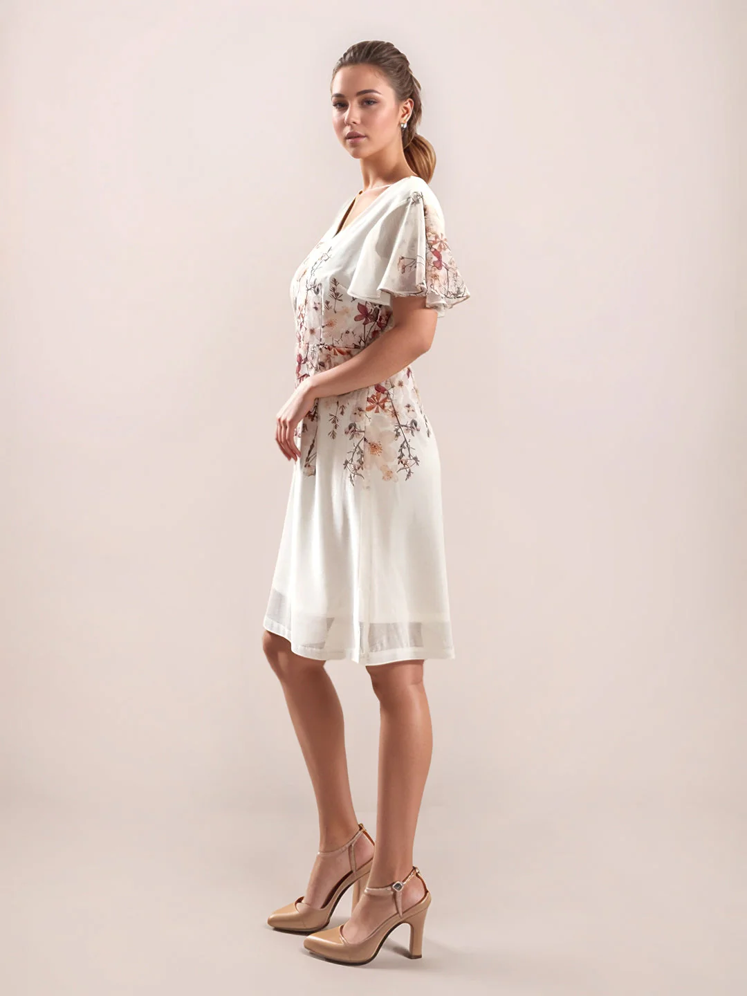 Multi-Colored Tropical Print Half Sleeves Midi Dress - Image 5
