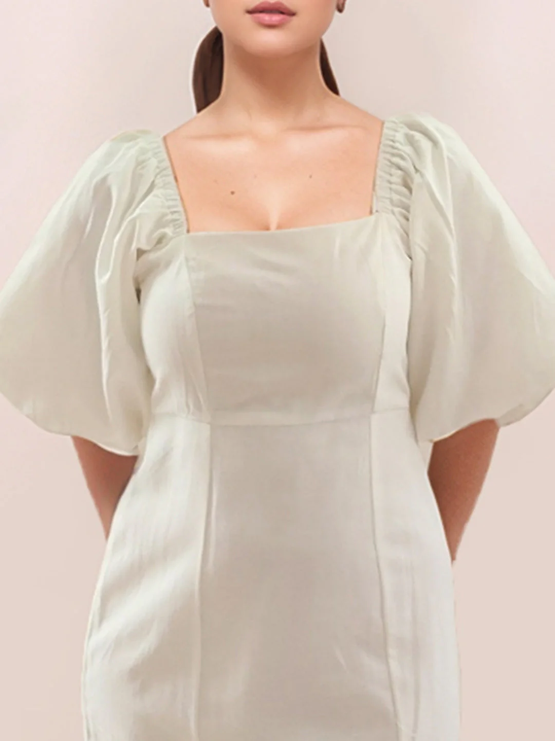 Off White Solid Long Sleeves Midi Dress - Image 6