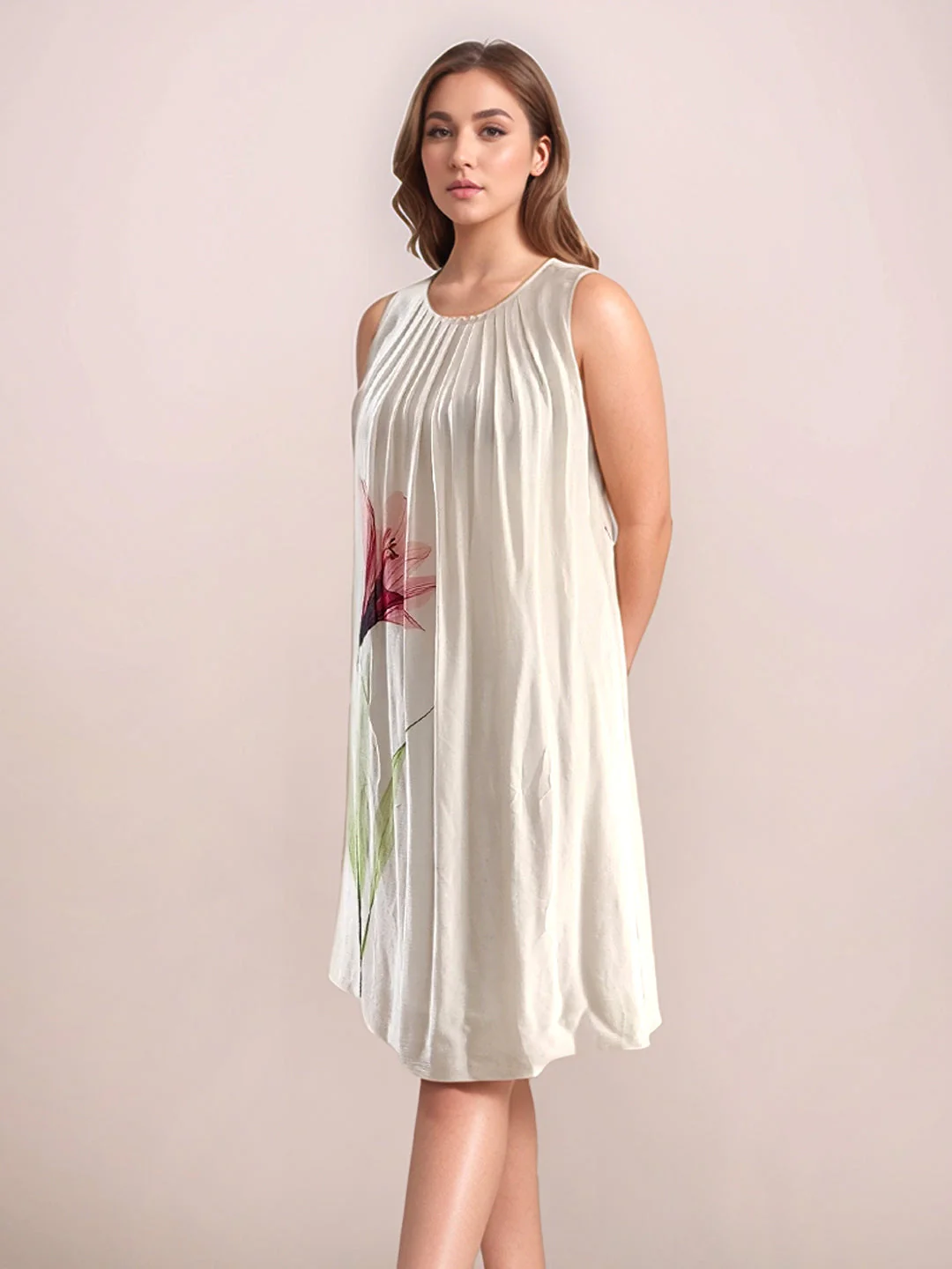 White Floral Prints Sleeveless Midi - Image 3