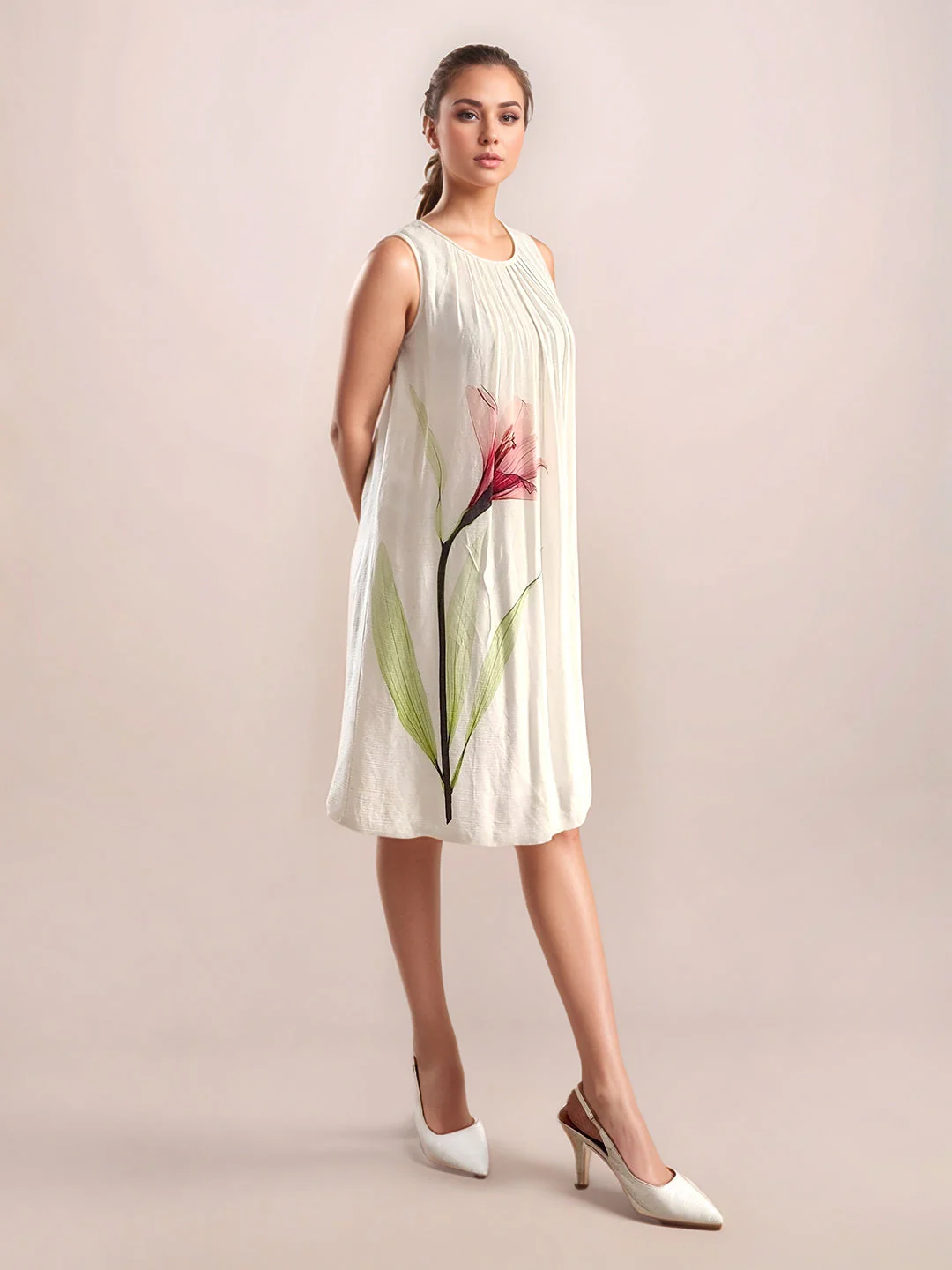 White Floral Prints Sleeveless Midi - Image 5