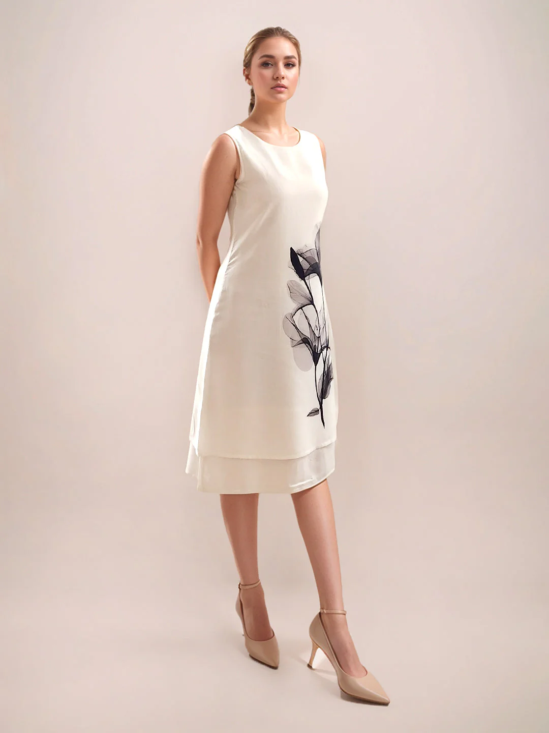 White Floral Sleeveless Midi Dress - Image 5