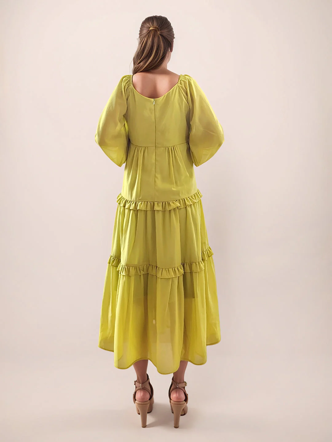 Green Solid Long Sleeves Maxi Dress - Image 4