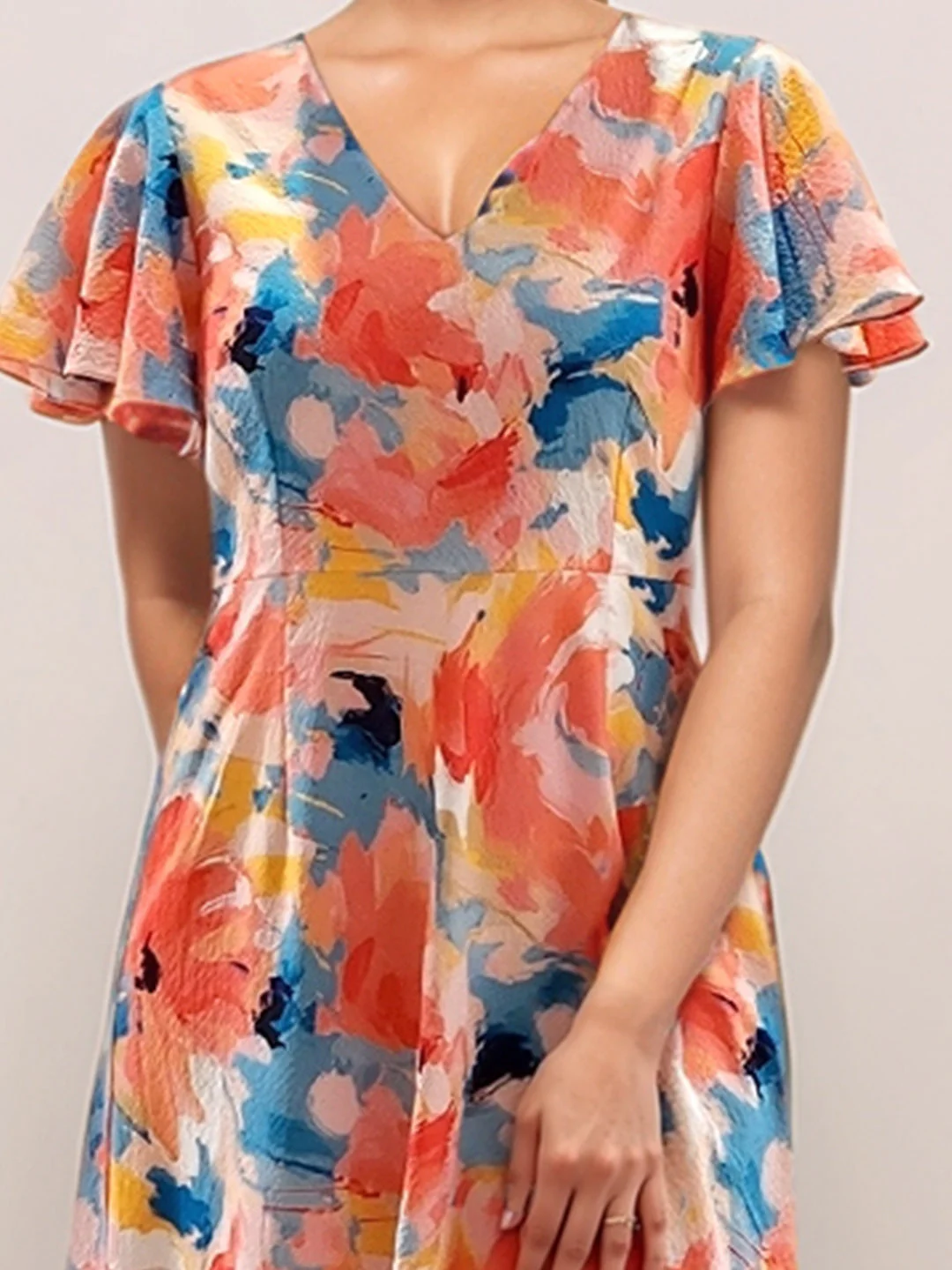 Multi-Colored Floral Prints Half Sleeves Midi Dress - Image 6