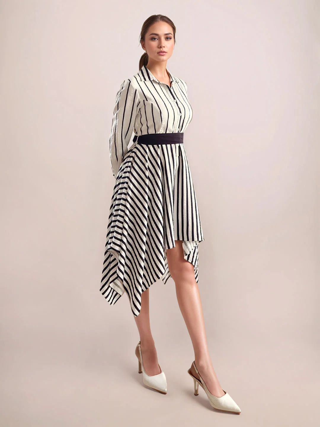 Zink London Women's Black&White Stripes Midi Dress - Image 5