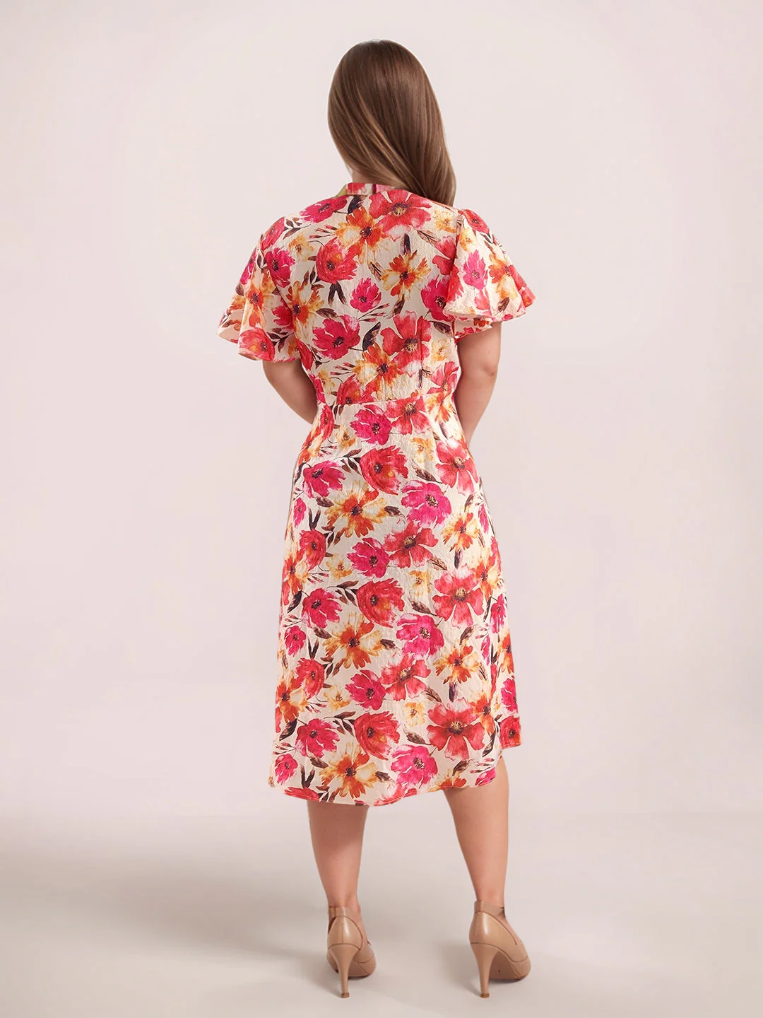 Multi-Colored Floral Prints Half Sleeves Midi Dress - Image 4