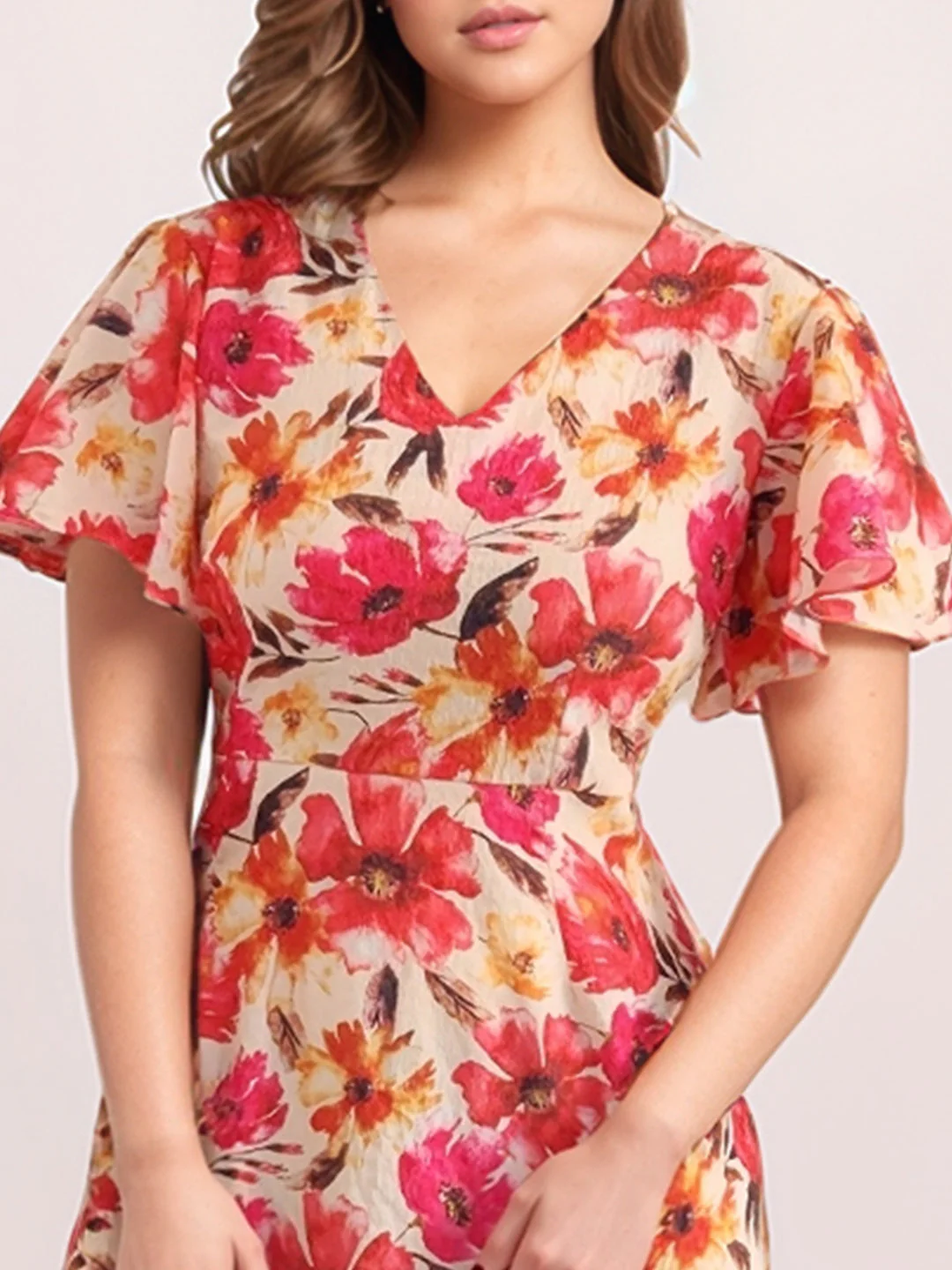 Multi-Colored Floral Prints Half Sleeves Midi Dress - Image 6