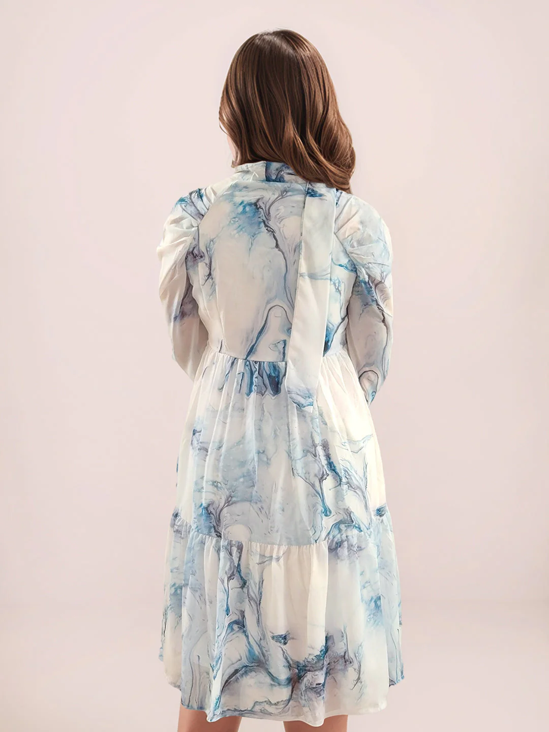 Multi-Colored Abstract Prints Long Sleeves Midi Dress - Image 4