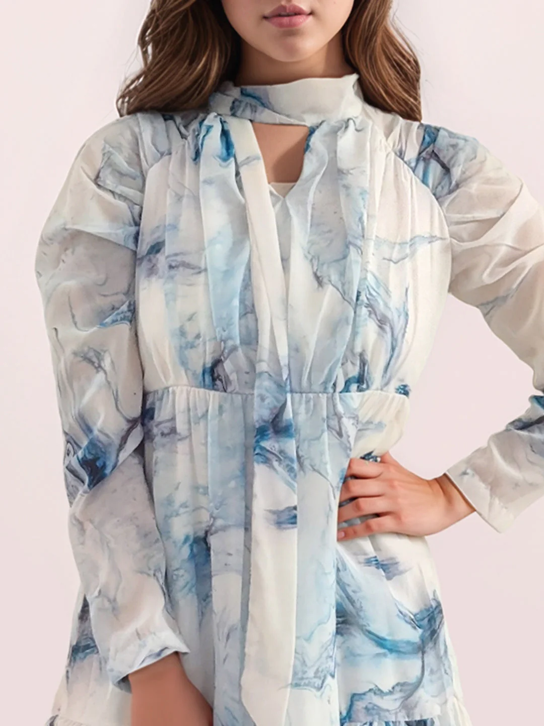 Multi-Colored Abstract Prints Long Sleeves Midi Dress - Image 6