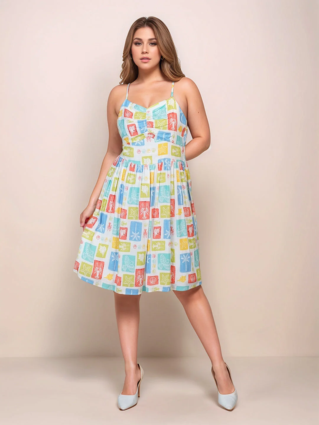 Multi-Colored Abstract Prints Sleeveless Short Dress - Image 5
