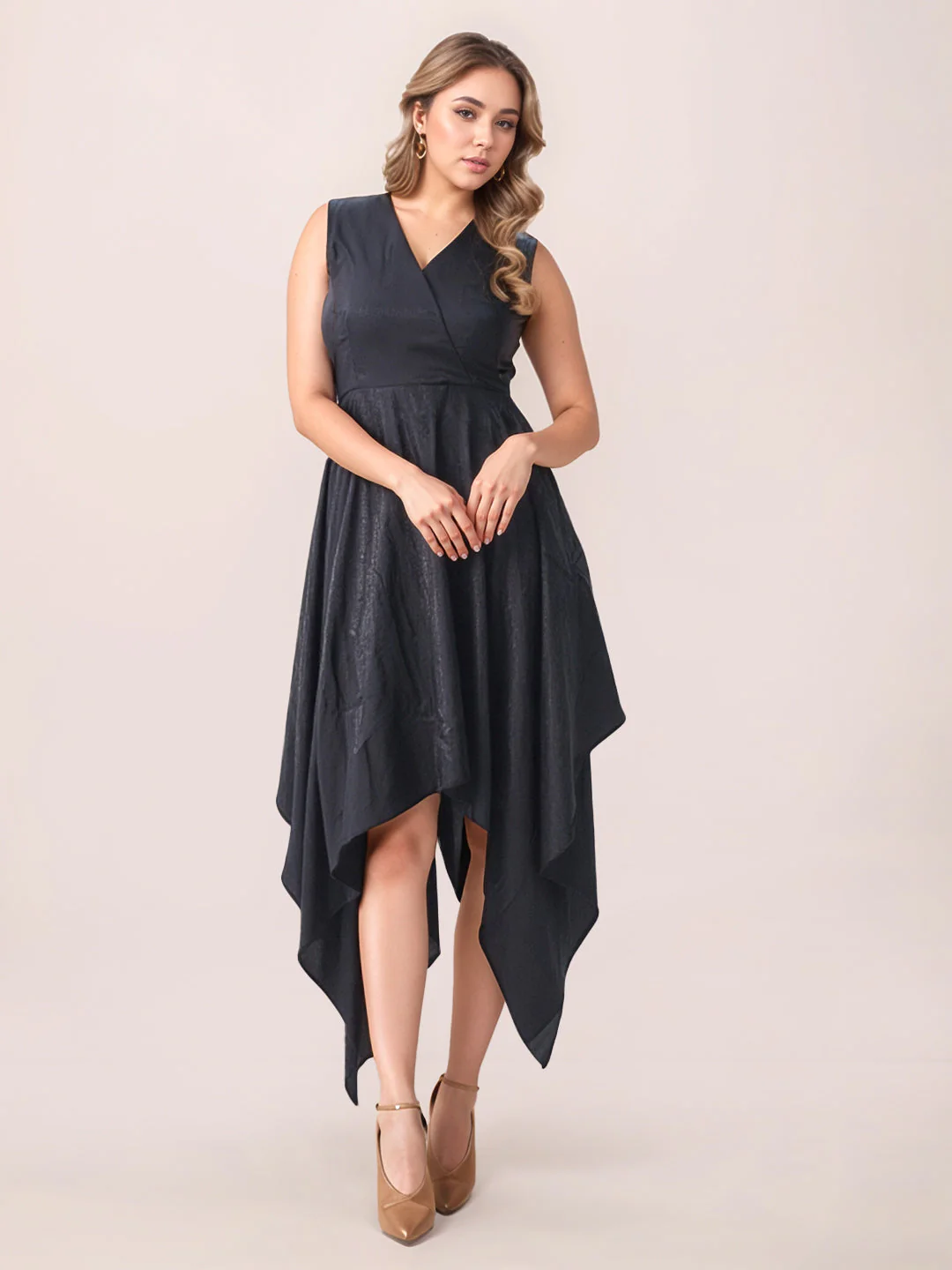 Zink London Women's BLACK Plain Midi Dress