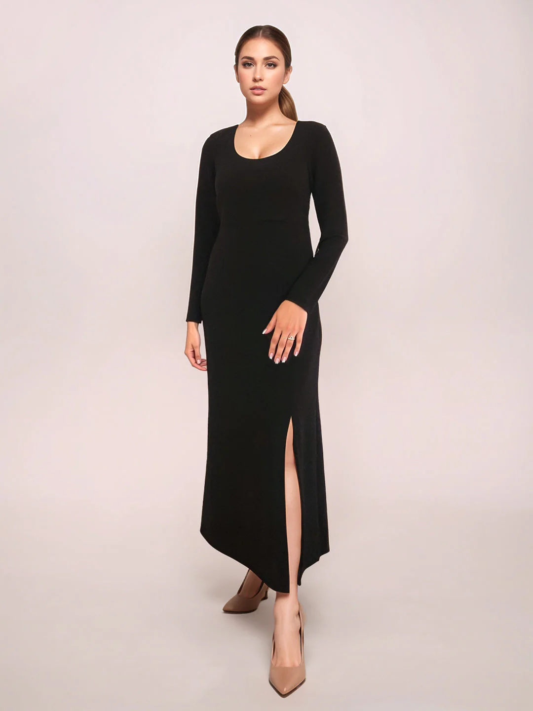 Zink London Women's Black Solid Midi Dress