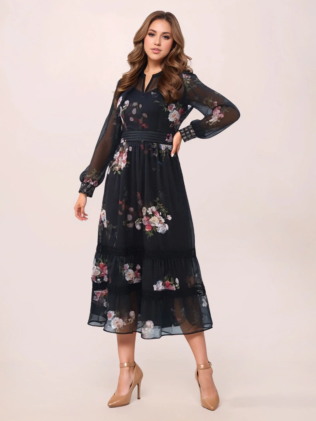 Zink London Women's BLACK Floral Mini Dress - Image 5
