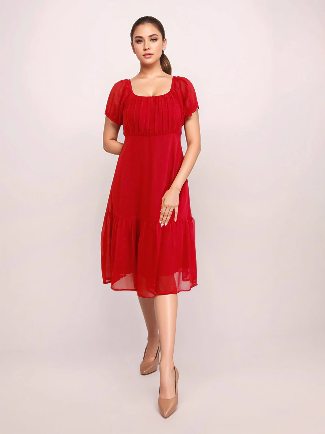 Zink London Women's Red Solid Midi Dress - Image 2