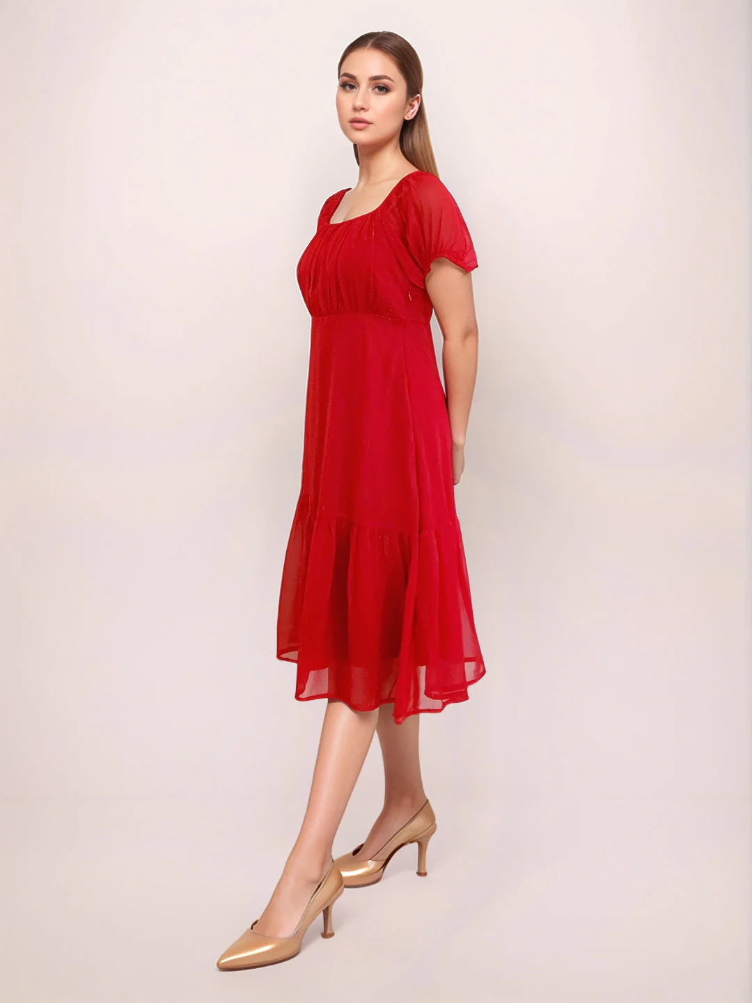 Zink London Women's Red Solid Midi Dress - Image 3