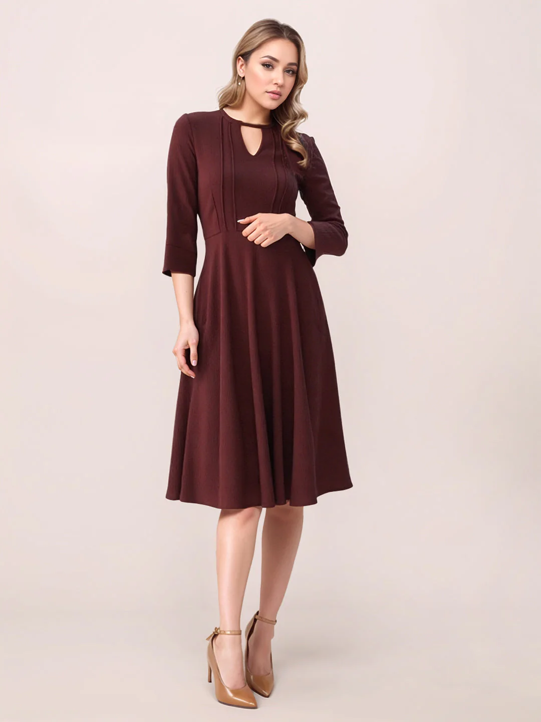Zink London Women's Brown Plain Midi Dress - Image 5