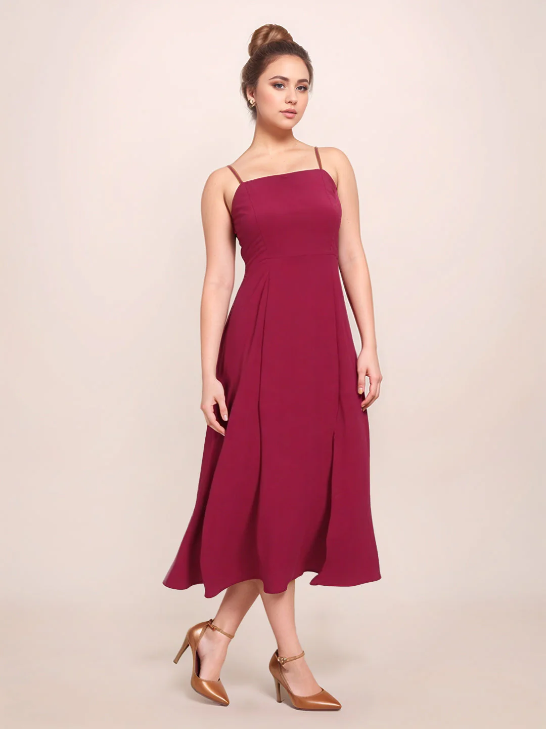 Zink London Women's Red Plain Midi Dress - Image 5