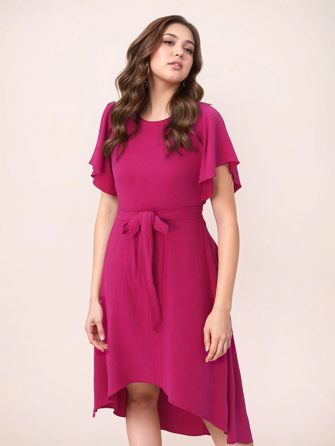 Zink London Women's Pink Plain Midi Dress - Image 3