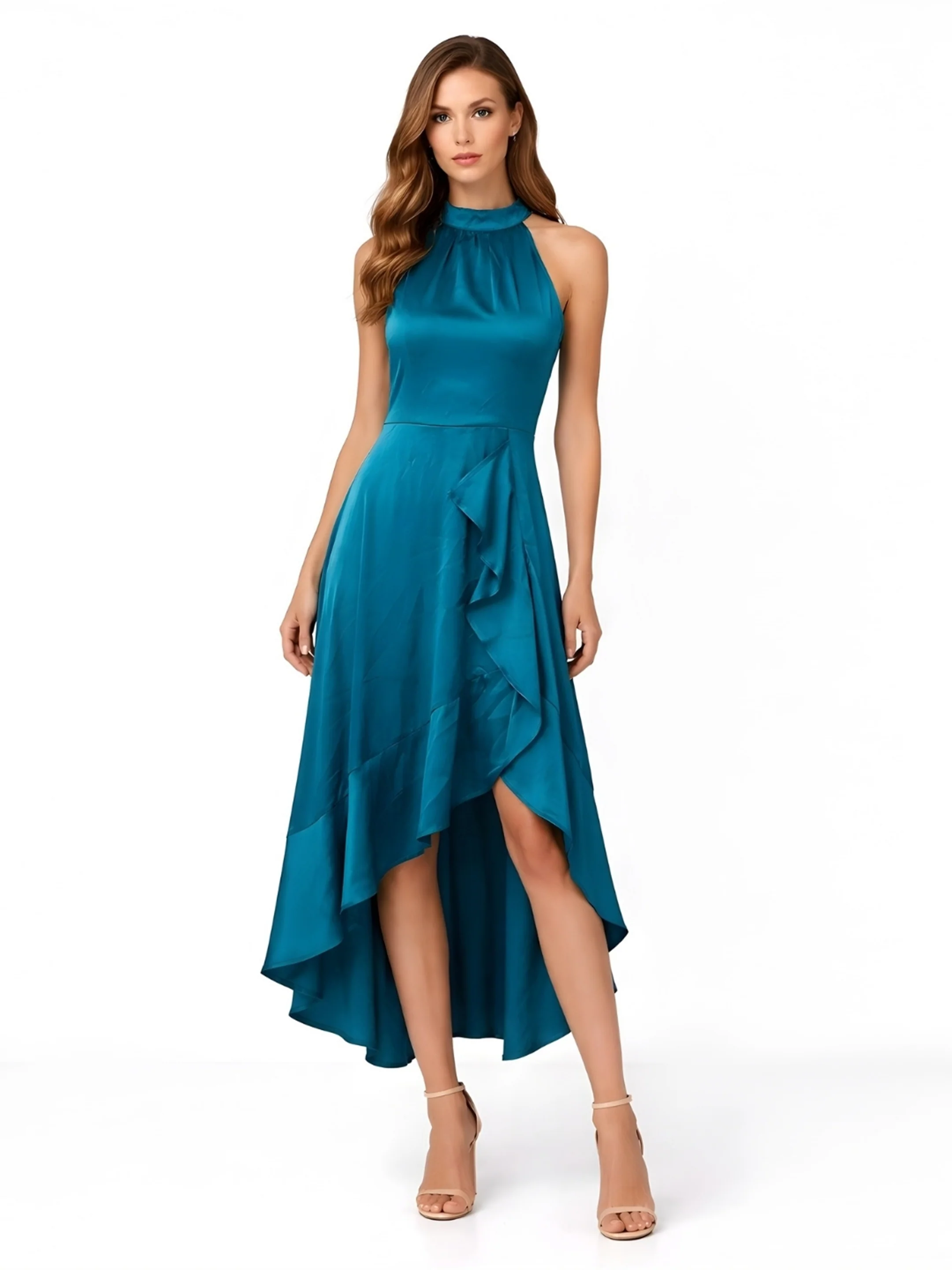 Blue Plain Sleeveless Midi Dress