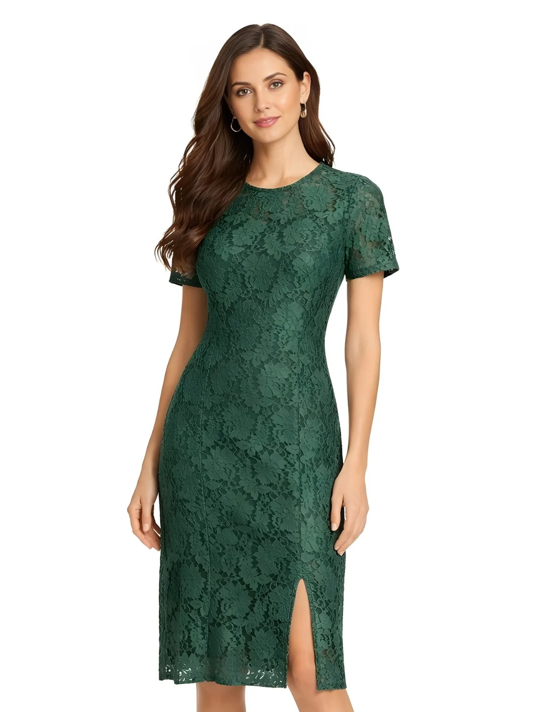 GREEN Lace Half Sleeve Midi Dress - Image 2