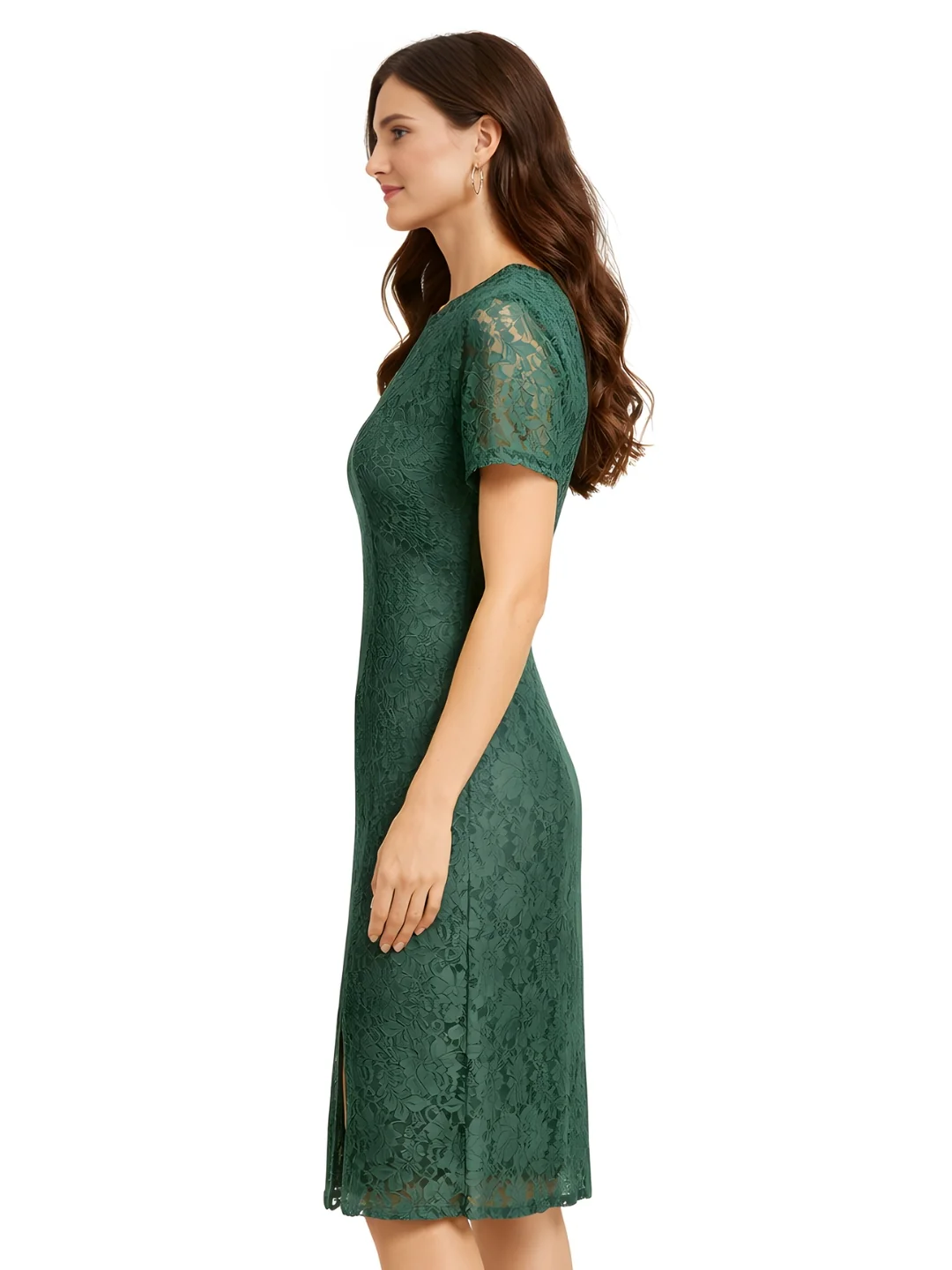 GREEN Lace Half Sleeve Midi Dress - Image 3