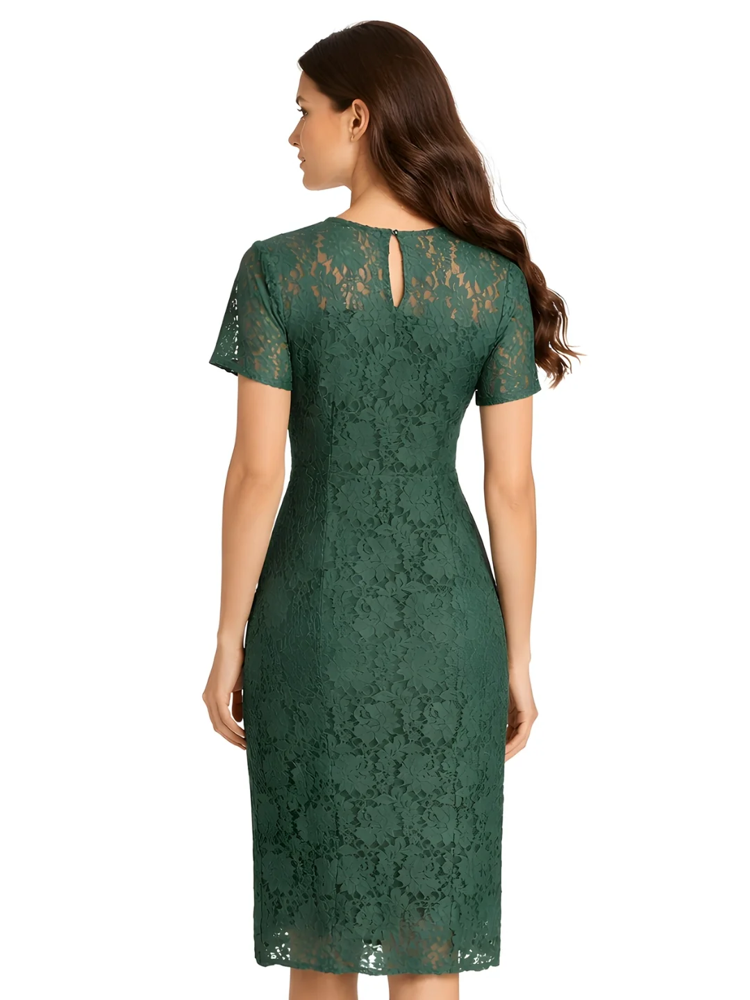 GREEN Lace Half Sleeve Midi Dress - Image 4