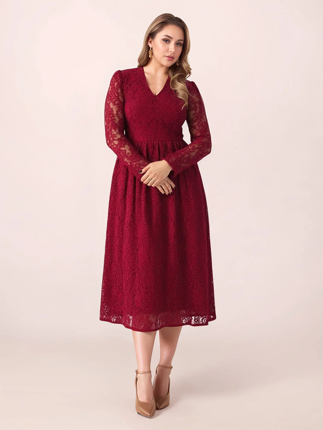 Zink London Women's Red Lace Midi Dress