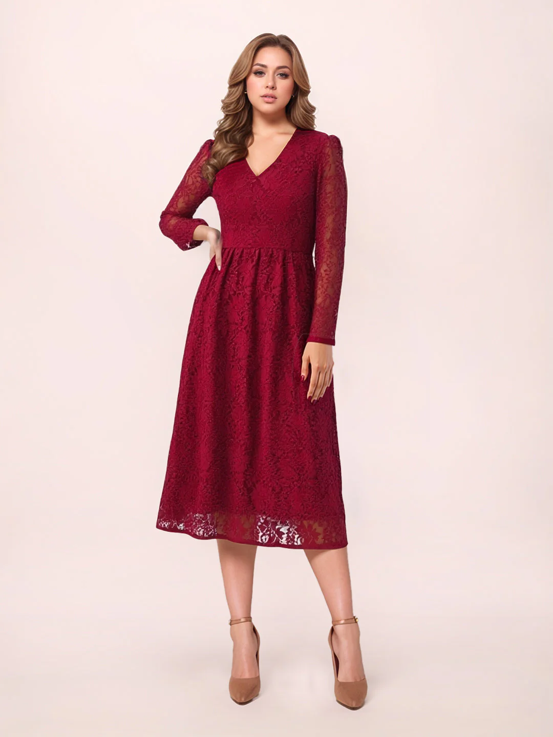 Zink London Women's Red Lace Midi Dress - Image 2