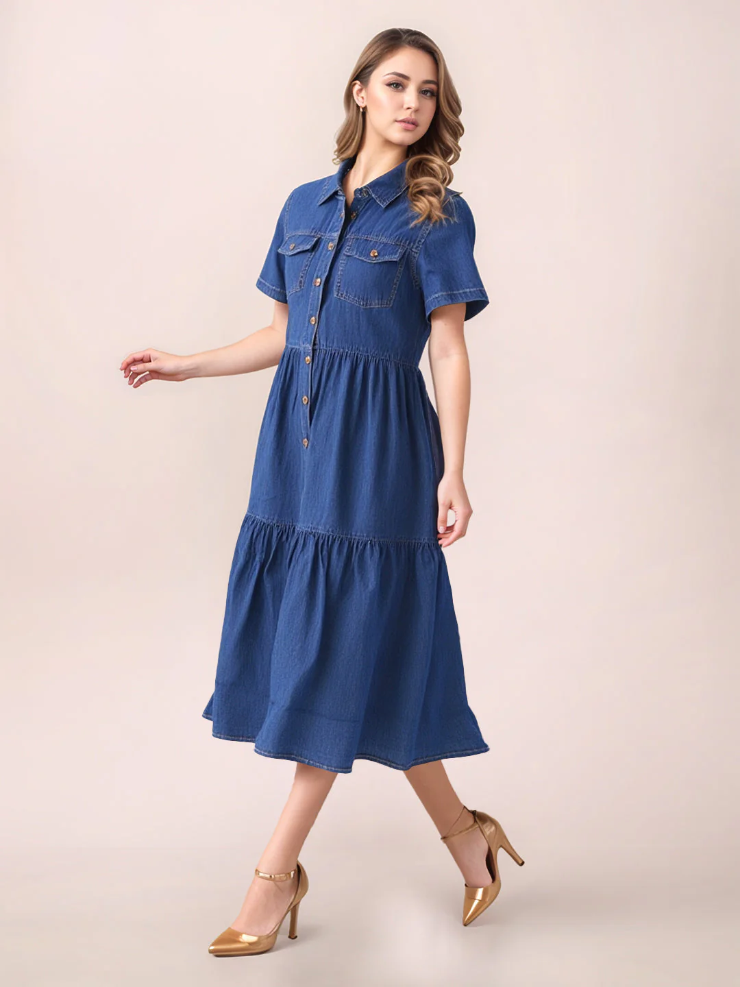 Zink London Women's Blue Plain Midi Dress - Image 3