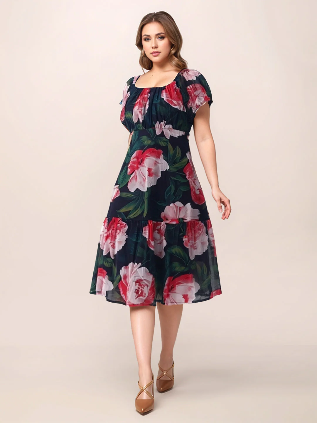 Zink London Women's BLACK Floral Midi Dress
