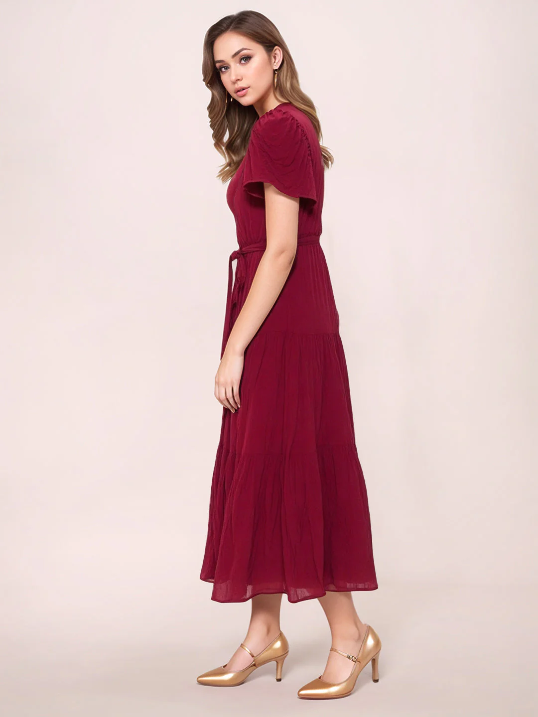 Zink London Women's Red Plain Maxi Dress - Image 3