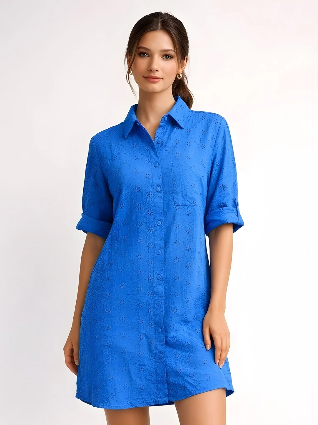 Blue Textured Short Dress - Image 2