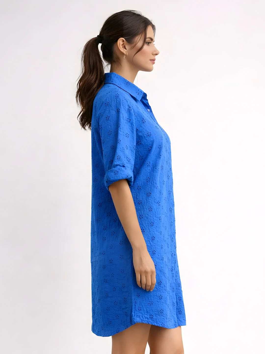 Blue Textured Short Dress - Image 3
