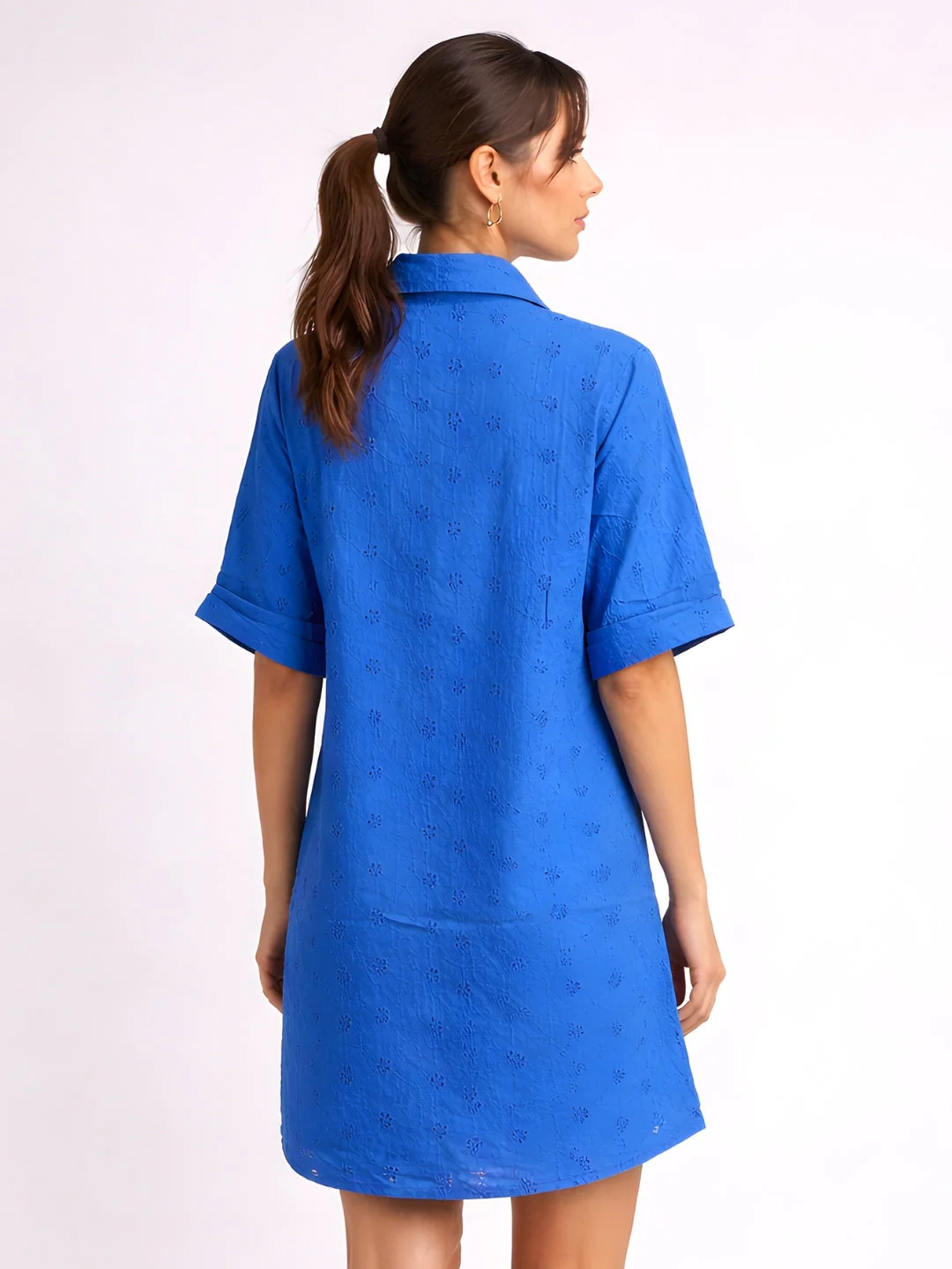 Blue Textured Short Dress - Image 4