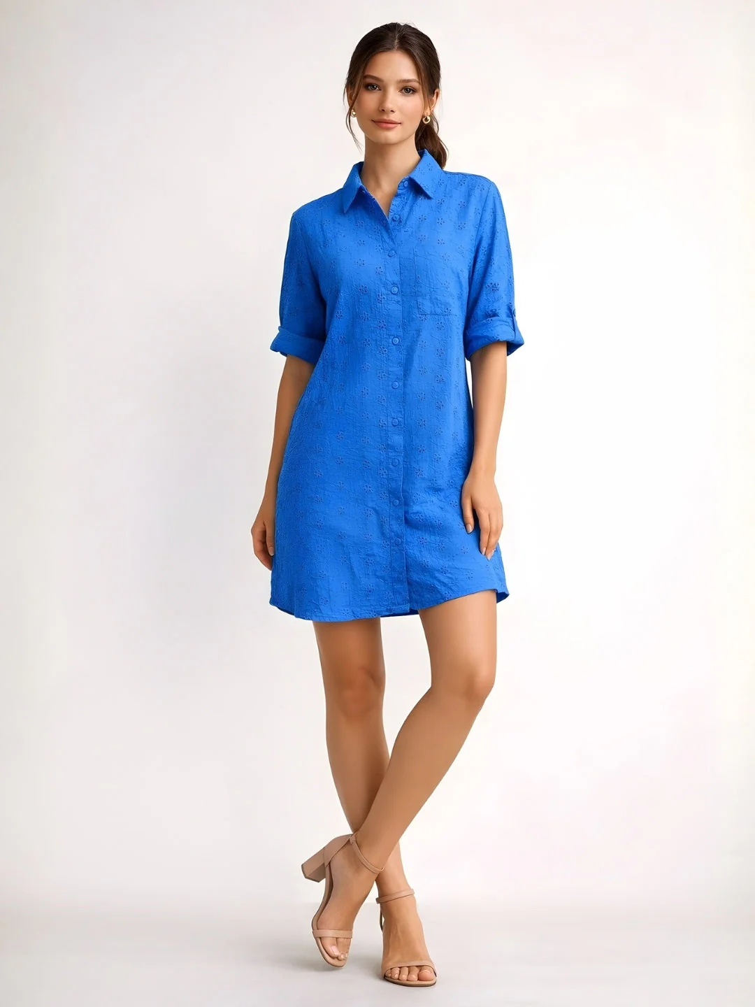 Blue Textured Short Dress - Image 6