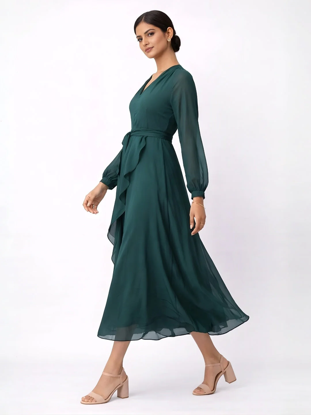 GREEN Plain Dress - Image 2