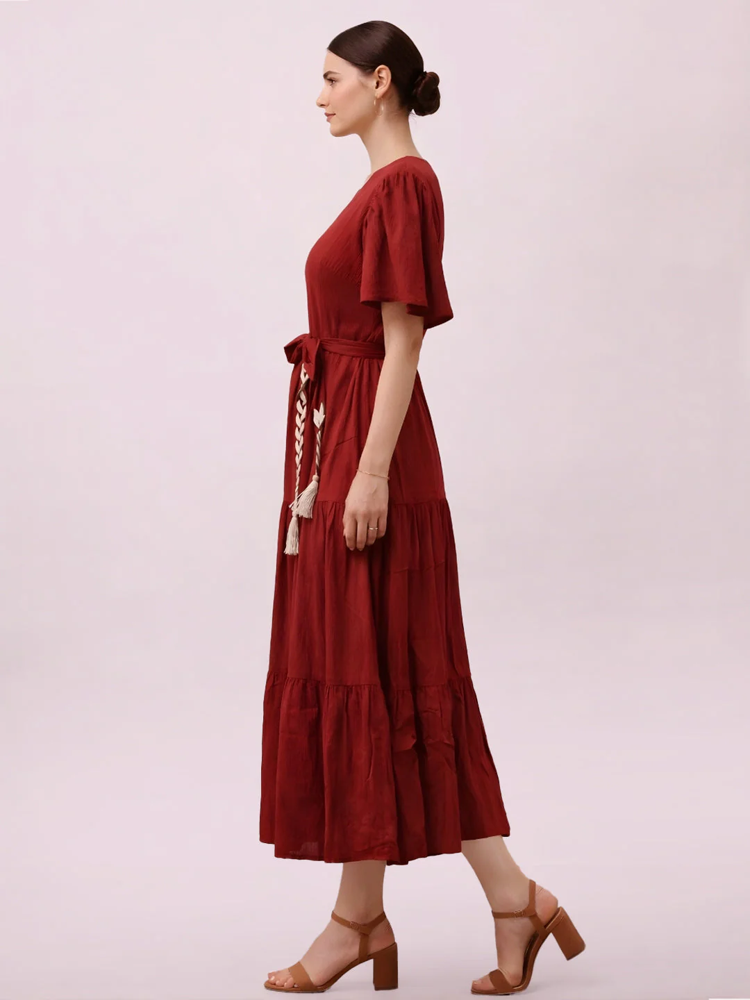 Wine Solid Maxi Dress - Image 3