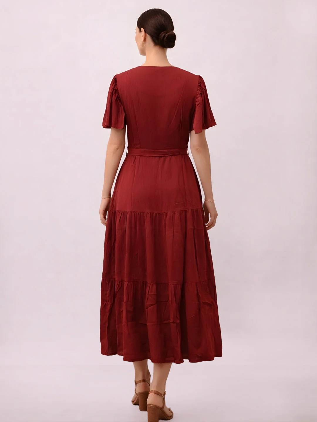 Wine Solid Maxi Dress - Image 4