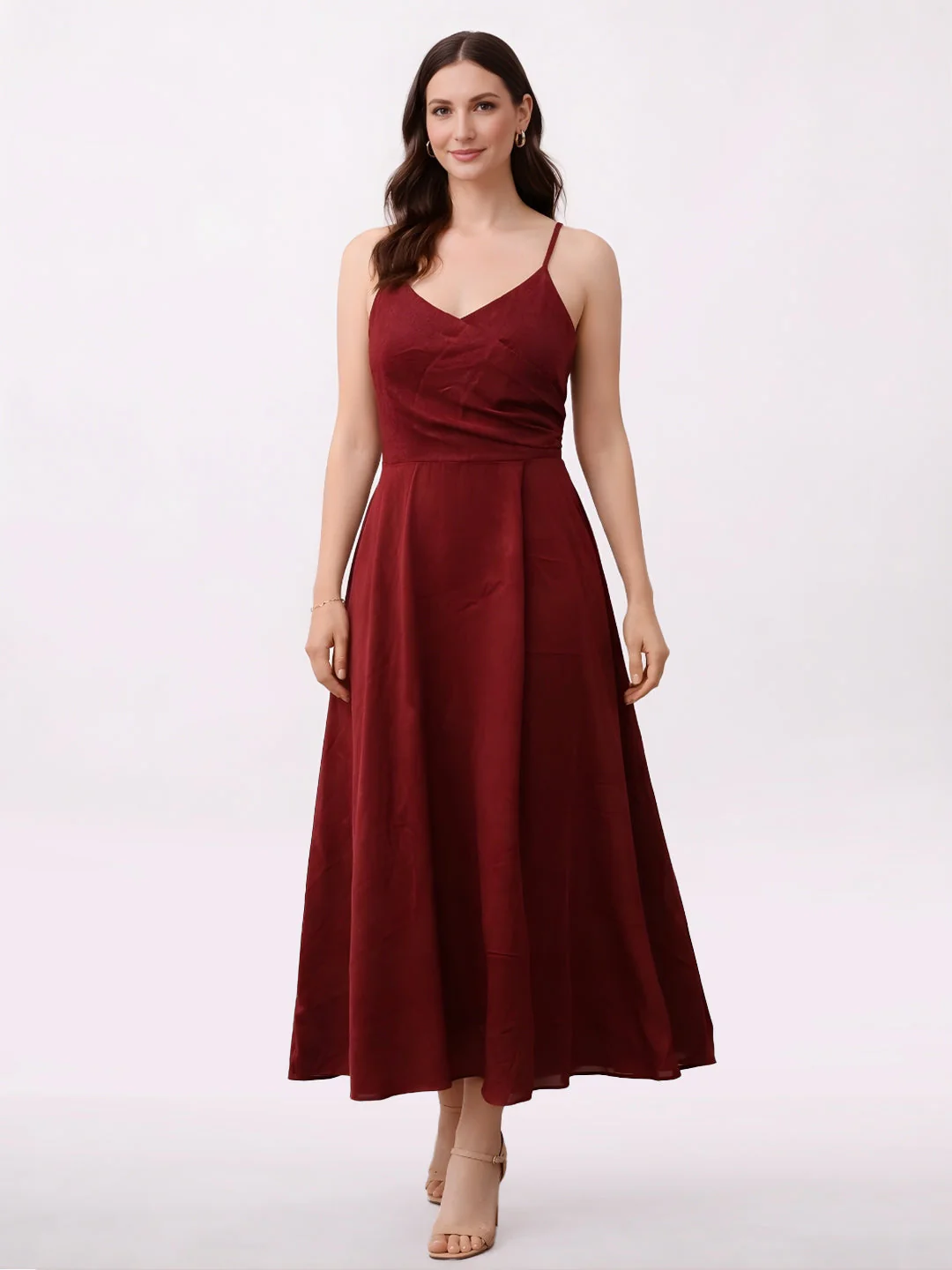 Maroon Solid Maxi Dress